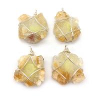 Citrine Pendant, with Resin & Brass, irregular, silver color plated, Unisex, yellow 