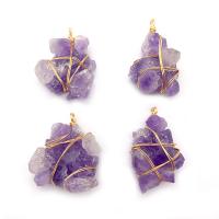 Amethyst Pendant, with Resin & Brass, irregular, gold color plated, Unisex, purple, 29x49- 