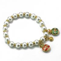 Zinc Alloy Pearl Bracelets, with Zinc Alloy, gold color plated, Unisex & enamel Approx 7.5 Inch 