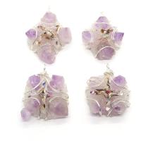 Resin Pendant, with Gemstone Chips & Amethyst & Brass, irregular, silver color plated, Unisex 30x40- 