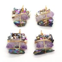 Rainbow Quartz Pendant, with Freshwater Pearl & Amethyst & Resin & Brass, irregular, gold color plated, Unisex, mixed colors, 25x45- 