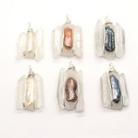 Resin Pendant, with Freshwater Pearl & Clear Quartz & Brass, irregular, silver color plated, Unisex 20x40- 