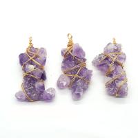Amethyst Pendant, with Resin & Brass, irregular, gold color plated, Unisex, purple, 30x60- 