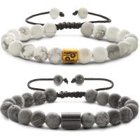 Gemstone Bracelets, Howlite, with Polyester Cord & Map Stone & Zinc Alloy, Round, gold color plated, Unisex & adjustable 8mm .4 Inch 