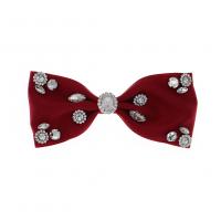 Cloth Bowkont Hair Clip, with Iron, Bowknot, silver color plated, for woman & with rhinestone 