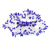 Peignes décoratifs, fer, avec fil en laiton & cristal, Placage de couleur argentée, cadeau de mariage & pour femme, bleu Vendu par PC