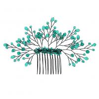 Decorative Hair Combs, Iron, with brass wire & Crystal, gun black plated, wedding gift & for woman, green 
