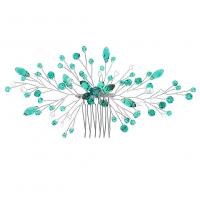 Peignes décoratifs, fer, avec fil en laiton & cristal, Placage de couleur argentée, cadeau de mariage & pour femme, vert Vendu par PC