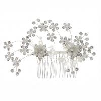 Decorative Hair Combs, Iron, with brass wire & Crystal & Plastic Pearl, silver color plated, wedding gift & for woman, silver color 