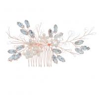 Decorative Hair Combs, Iron, with brass wire & Crystal & Plastic Pearl, plated, for woman 
