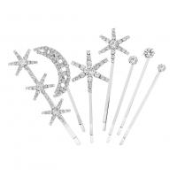 Hair Slide, Zinc Alloy, silver color plated, 7 pieces & for woman & with rhinestone, silver color 