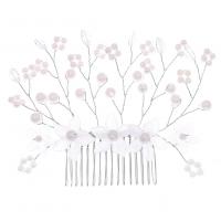 Decorative Hair Combs, Plastic Pearl, with brass wire & Crystal & Acrylic, silver color plated, wedding gift & for woman, silver color 