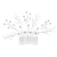 Decorative Hair Combs, Iron, with brass wire & Crystal & Plastic Pearl & Acrylic, silver color plated, wedding gift & for woman, silver color 