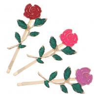 Hair Slide, Zinc Alloy, with Plastic Pearl, gold color plated & for woman & enamel & with rhinestone 