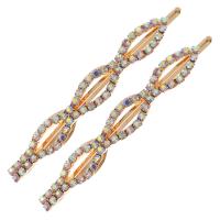 Hair Slide, Zinc Alloy, gold color plated, for woman & with rhinestone, golden 