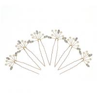 Hair Stick, Iron, with brass wire & Rhinestone & Plastic Pearl, gold color plated, 6 pieces & for woman, golden 
