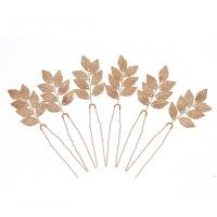 Hair Stick, Iron, with brass wire, Leaf, gold color plated, 6 pieces & for woman, golden 