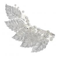 Alligator Hair Clip, Iron, with brass wire & Crystal & Plastic Pearl, silver color plated, for woman, silver color 