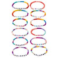 Acrylic Zinc Alloy Bracelets, with Seedbead & zinc alloy bead, Alphabet Letter, gold color plated, 12 pieces & fashion jewelry, mixed colors, Inner Approx 55mm 