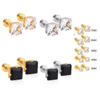 Cubic Zircon (CZ) Stud Earring, 304 Stainless Steel, with Cubic Zirconia, Square, plated, fashion jewelry & for woman 