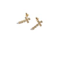 Cubic Zirconia Pendiente Brass Micro Pave, metal, Cruces, chapado en oro de 14 K, Joyería & micro arcilla de zirconia cúbica & para mujer, oro, 16x10mm, Vendido por Par