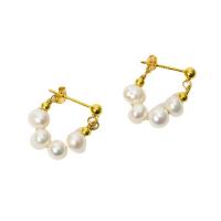 Freshwater Pearl Brass Earring, with Freshwater Pearl, Round, 14K gold plated, fashion jewelry & for woman, golden, 30mm 