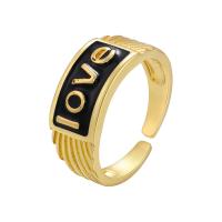 Brass Finger Ring, gold color plated, Adjustable & for woman & enamel 20mm 