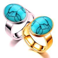 Turquoise Finger Ring, Titanium Steel, with turquoise, plated 