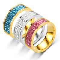 Titanium Steel Finger Ring, plated & for woman & with rhinestone 