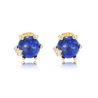 Gemstone Stud Earring, 925 Sterling Silver, with Lapis Lazuli, plated, micro pave cubic zirconia & for woman 6.35mm 
