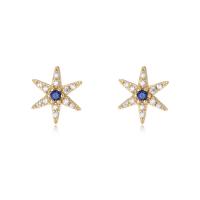 Sterling Silver Stud Earring, 925 Sterling Silver, Hexagram, plated, for woman & with rhinestone 
