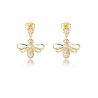 Sterling Silver Drop Earring, 925 Sterling Silver, Bee, plated, for woman & with rhinestone 12.58mm 