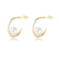 Sterling Silver Stud Earring, 925 Sterling Silver, with Shell Pearl, plated, for woman 18.5mm 
