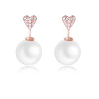 Sterling Silver Pearl Drop Earring, 925 Sterling Silver, with Plastic Pearl, plated, for woman & with rhinestone 19.5mm 