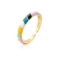 Brass Cuff Finger Ring, 18K gold plated, Adjustable & for woman & enamel 18mm 