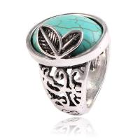 Turquoise Finger Ring, Zinc Alloy, with turquoise, antique silver color plated, fashion jewelry & for woman 