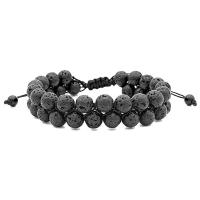 Lava Bead Bracelet, with Polyester Cord, Round, Double Layer & Unisex, black, 8mm .5 Inch 