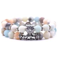 ​Amazonite​ Bracelet, with Zinc Alloy, silver color plated, 2 pieces & elastic & Unisex, mixed colors, 8mm .5 Inch 