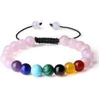 Gemstone Bracelets, with Polyester Cord, Round, Unisex & adjustable, mixed colors, 8mm .5-9.5 Inch 