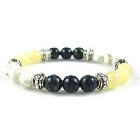 Gemstone Bracelets, with Zinc Alloy, Round, silver color plated, elastic & Unisex 8mm .5 Inch 