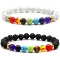 Gemstone Bracelets, with Polyester Cord & Zinc Alloy, Round, gold color plated, Unisex multi-colored, 8mm .5 Inch 