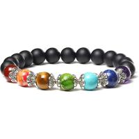 Gemstone Bracelets, with Zinc Alloy, Round, silver color plated, elastic & Unisex, mixed colors, 8mm .5-19 cm 