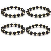 Lava Bead Bracelet, with Zinc Alloy, Round, gold color plated, elastic & Unisex, black, 8mm .5 Inch 