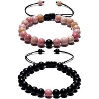 Gemstone Bracelets, with Zinc Alloy, Round, silver color plated, 2 pieces & Unisex 8mm .5 Inch 