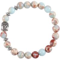 Impression Jasper Bracelet, with Zinc Alloy, silver color plated, elastic & Unisex mixed colors, 8mm .5 Inch 