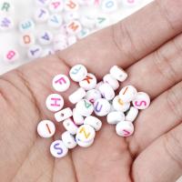 Acryl Alphabet Perlen, flache Runde, DIY & mit Brief Muster & Emaille, keine, 4x7mm, 100PCs/Tasche, verkauft von Tasche
