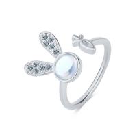 Brass Cuff Finger Ring, with Sea Opal, Rabbit, plated, fashion jewelry & micro pave cubic zirconia & for woman Inner Approx 16mm 