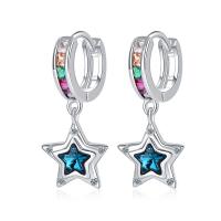 Huggie Hoop Drop Earring, laiton, étoile, Placage de couleur argentée, bijoux de mode & pavé de micro zircon & pour femme, multicolore Vendu par paire