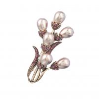 Zinc Alloy Jewelry Brooch, with ABS Plastic Pearl, Flower, gold color plated, for woman & with rhinestone 