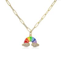 Cubic Zircon Micro Pave Brass Necklace, Rainbow, gold color plated & for woman & enamel Approx 17.7 Inch 